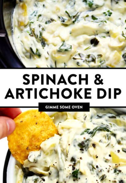 Slow Cooker Spinach Artichoke Dip | Gimme Some Oven Gimme Some Oven Recipes, Crockpot Spinach Artichoke Dip, Slow Cooker Spinach Artichoke Dip, Crockpot Spinach, Recipes Spinach, Chocolate Banana Bread Recipe, Spinach Artichoke Dip Recipe, Artichoke Dip Recipe, Gimme Some Oven