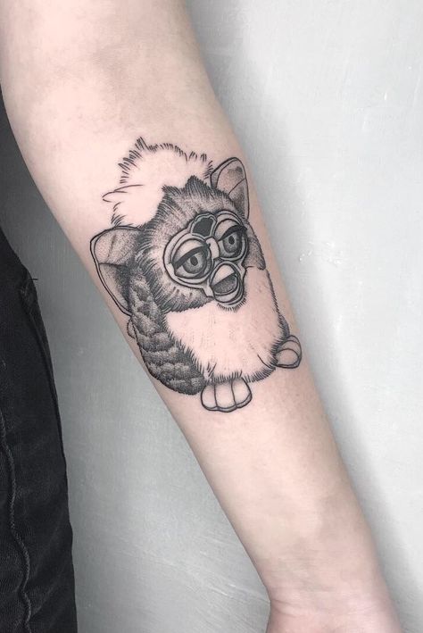 Furby Tattoo, Scary Tattoos, Sweet Tattoos, B Tattoo, Book Tattoo, Funny Tattoos, Time Tattoos, Blackwork Tattoo, Pretty Tattoos