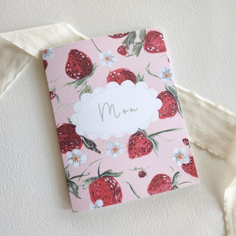 This sweet watercolor strawberry card is perfect for your mom this Mother's Day! Greeting card designed by BriannaJohnsonArt Strawberry Card, Watercolor Strawberry, Watercolour Cards, Card For Mom, Happy Mother's Day Card, Pink Strawberry, Mom Cards, Floral Card, Cute Card