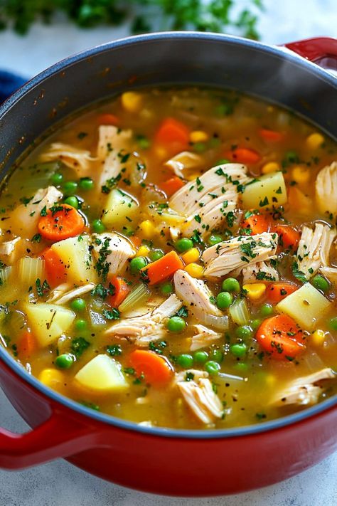 Soup With Zucchini And Chicken, Crockpot Soup Recipes Vegetable, Apple Chicken Soup, Chicken And Veg Soup Recipes, Chicken And Carrot Soup, Chicken Rice Vegetable Soup, Crock Pot Chicken Vegetable Soup, Chicken And Vegetables Soup, Chicken Vegetable Orzo Soup