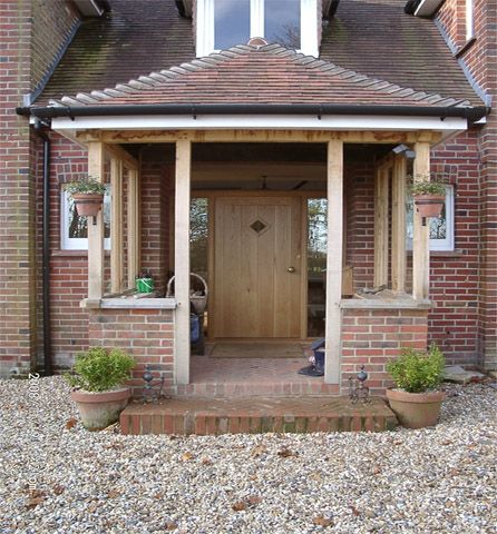 Building open porch but should I go with brick pillars? - DIYnot.com - DIY and Home Improvement Open Porch, Porch Extension, Panelled Walls, Brick Pillars, Black Radiator, Door Hallway, Veranda Design, Sas Entree, Brick Porch