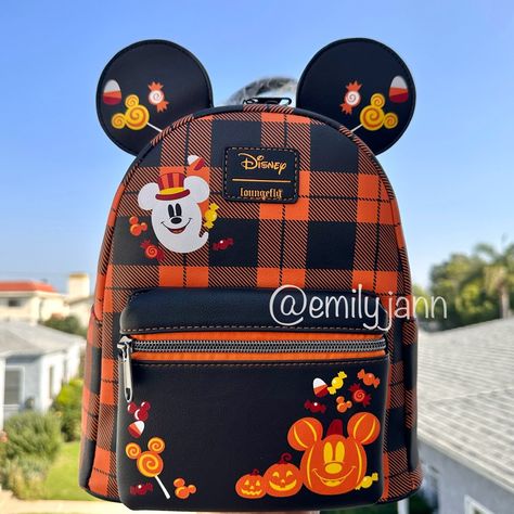 New With Tags Adorable Disney Halloween Plaid Mickey Mouse Ears Mini Backpack Polyurethane Polyester Lining Adjustable Straps 9” In 4 1/2” In 11” Gorgeous Fall Backpack, Halloween Plaid, Loungefly Purse, Orange Backpacks, Mickey Mouse Halloween, Loungefly Bag, Disney Bag, Mickey Mouse Ears, Loungefly Disney