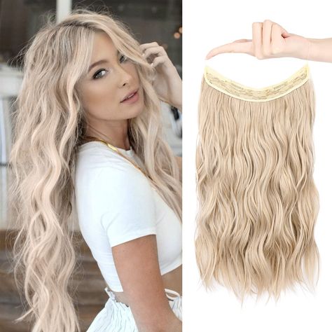 Blonde Beach Waves, Light Golden Blonde, Hidden Crown Hair Extensions, Halo Extensions, Hairpieces For Women, Halo Hair Extensions, Halo Hair, Wavy Curly Hair, Golden Blonde