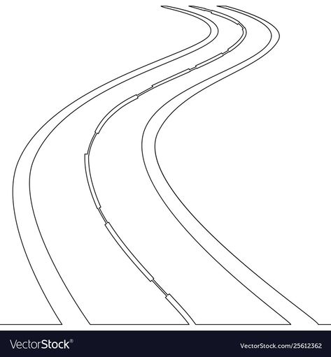 Road Vector Illustration, Draw Prompts, Drawing Road, Road Tattoo, Continous Line Drawing, Road Illustration, Road Drawing, Road Lines, Outline Pictures