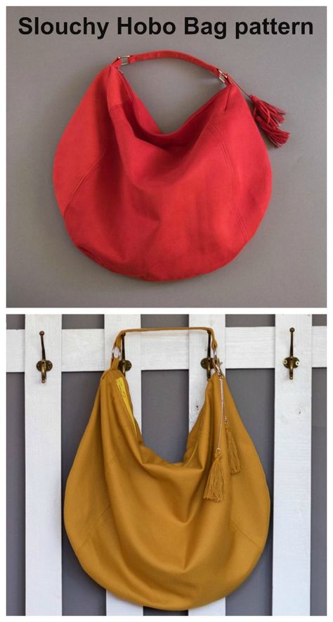 Hand Sewing Bag, Slouchy Hobo Bag Free Pattern, Hobo Bag Patterns To Sew, Diy Hobo Bag, Easy Bag Sewing, Hobo Bag Tutorials, Diy Shoulder Bag, Boho Bag Pattern, Sling Bag Pattern