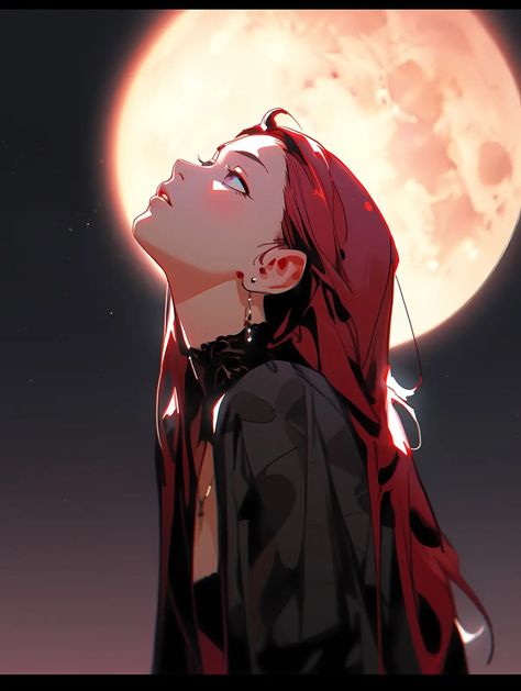 Red Hair, The Moon, Anime Wallpaper, Moon, Red, Hair, Anime, Design, Art