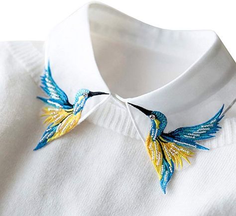 Shinywear Beads Embroidered False Shirt Collar Casual Detachable Lapel Retro British Dicky White, One Size at Amazon Women’s Clothing store False Collar, Collar Tips, Fake Collar, Half Shirts, White Shirts Women, Embroidered Collars, Bird Embroidery, Embroidery Fashion, Collar Designs