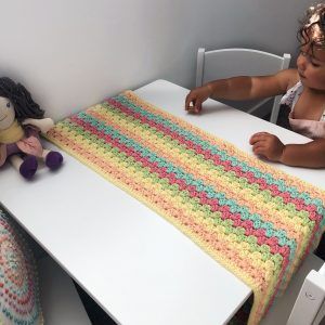 Pattern: Granny Stripes Table Runner - Evelyn And Peter Crochet Table Runner Free Pattern, Table Runner Crochet, Table Runner Tutorial, Granny Stripe, Running Design, Crochet Table Runner Pattern, Striped Table Runner, Handmade Table Runner, Crochet Table