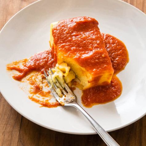 Fluffy Baked Polenta with Red Sauce | Cook's Country Magazine Writer, Baked Polenta, Donut Toppings, Cookie Toppings, America's Test Kitchen Recipes, American Kitchen, American Dishes, America's Test Kitchen, Providence Ri