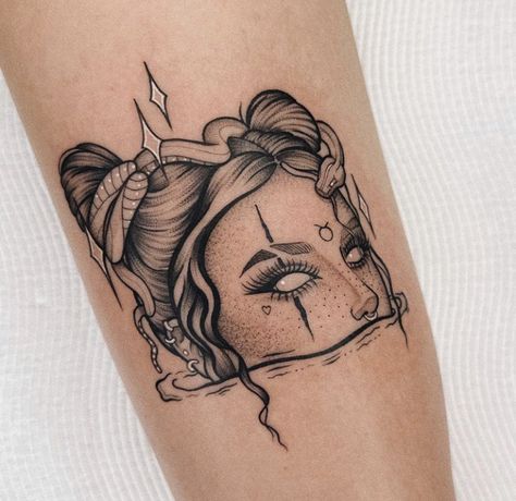 Taurus Girl Tattoo, Taurus Goddess, Tattoo Taurus, Witchy Tattoos, Taurus Girl, Backpiece Tattoo, Face Tattoos For Women, Tattoo Mini, Aquarius Tattoo