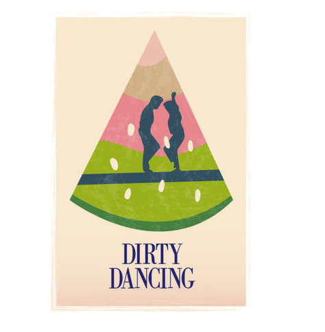 Minimalistic Movie Poster| Dirty Dancing   by: Erin Fetterhoff Dirty Dancing Tattoo, Dirty Dancing Party, Dirty Dancing Movie, I Carried A Watermelon, Movie Decor, Movie Artwork, Patrick Swayze, Poster Minimalist, Movie Posters Minimalist