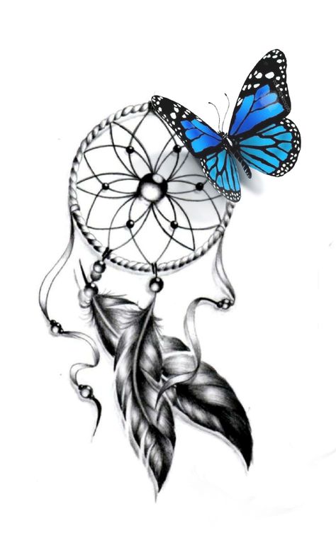 Butterfly And Dreamcatcher Tattoo, Tattoo Dream Catchers For Women, Dream Catcher And Butterfly Tattoo, Dream Catcher Tattoo Women, Dreamcatcher Tattoo Stencil, Butterfly Dreamcatcher Tattoo, Dream Catcher Tattoo Design Unique, Tattoos Dream Catcher, Feather Hip Tattoos