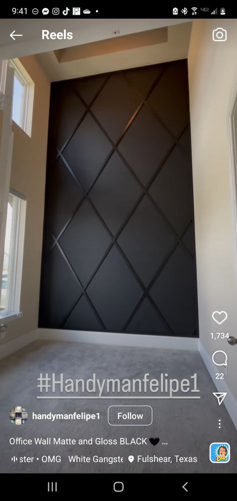 Mobile Home Accent Wall, Tall Accent Wall High Ceilings, Black And White House Decor, Stairway Accent Wall, Staircase Accent Wall, Optometry Practice, Stairwell Accent Wall, Modern Wainscoting, Monochrome House