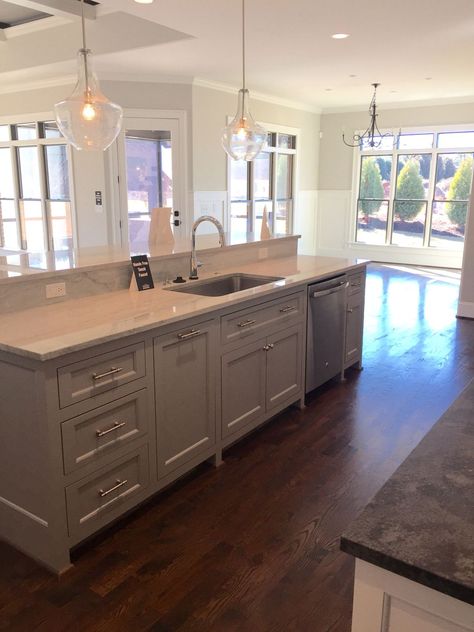 Kitchen Island With Sink And Raised Bar, Kitchen Island 2 Level, 2 Level Island Kitchen, Kitchen Island With Raised Ledge, Large Kitchen Island With Sink And Dishwasher, Worldly Gray Walls, 2 Level Kitchen Island, Kitchen Island With Raised Bar, Two Level Kitchen Island