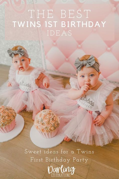 One Year Birthday Twins, First Twin Birthday Party Themes, 1st Birthday Twin Girl Theme, 1st Birthday Party Ideas Twins, Twin Girl 1st Birthday Themes, Twin Girls 1st Birthday Party Ideas, First Birthday Twin Girls Theme, Twin Girl Birthday Party Themes, First Birthday Themes Twins