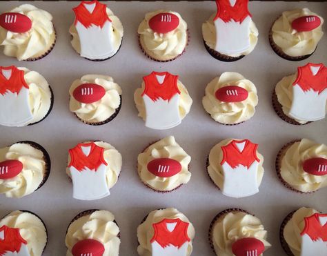 Sydney swans cupcakes. https://m.facebook.com/pages/Cake-Art-by-Bec/253457001361590?_rdr Sydney Swans Cake, Football Cupcakes, Sydney Swans, Love Unconditionally, Cosy Home, Swans, Cake Art, Cupcake, Sydney