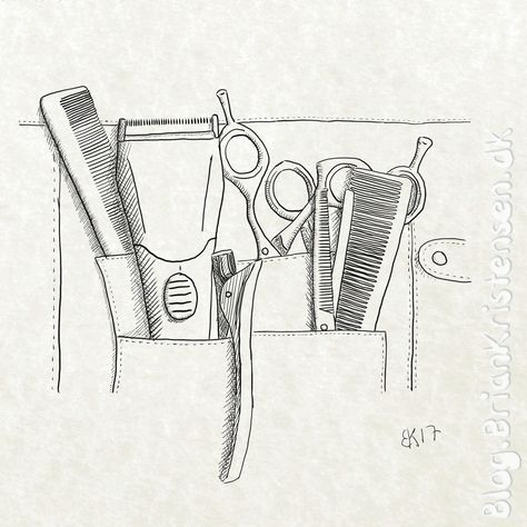 Hairdresser Art Drawing, Hairstylist Drawings, Hair Salon Drawing, Hairdresser Drawing, Hairstylist Art, Hairdresser Tools, Pocket Watch Tattoos, Hairstylist Tools, Black And White Instagram