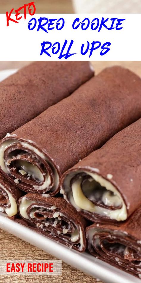 gluten free keto Oreo cookie roll ups recipe  for low carb diet Keto Tortilla Dessert Recipes, Keto Crepe Rolls, Keto Roll Ups, Keto For Kids, Low Carb Low Calorie Snacks, Oreo Roll, Low Carb Wrap Recipes, Cookie Roll, Keto Rolls