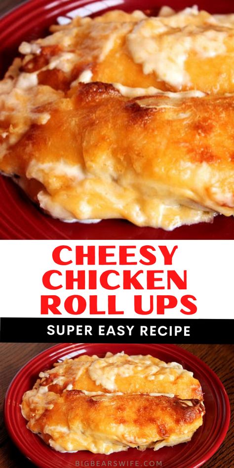 These easy Cheesy Chicken Roll Ups remind me of cheesy chicken enchiladas! The're easy to make and super delicious! Onion Roll Ups, Vegetable Cream Cheese, Asparagus Prosciutto, Cheesey Chicken, Cheesy Rolls, Easy Cheesy Chicken, Italian Baked Chicken, Southern Chicken, Chicken Roll Ups