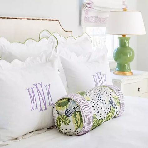 Scalloped Pillow, Bed Shams, Blue Green Bedrooms, Monogram Bedding, College Dorm Room Inspiration, College Bedroom, College House, Purple Bedrooms, Beachy Room