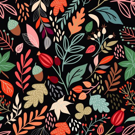 Autumn Doodles, Different Leaves, Modern Folk Art, Autumn Illustration, Fall Patterns, Seamless Pattern Vector, Pattern Vector, Pattern Illustration, Patterns In Nature