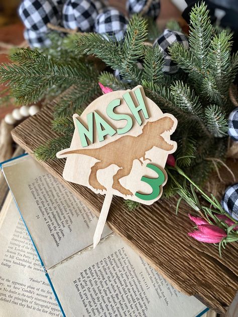 Dinosaur Cake Topper Three Rex Party, Dinosaur Party Decor, Dinosaur Cake Topper, Topper Name, Dinosaur Cake Toppers, Name Cake Topper, Name Cake, Laser Ideas, Dinosaur Cake