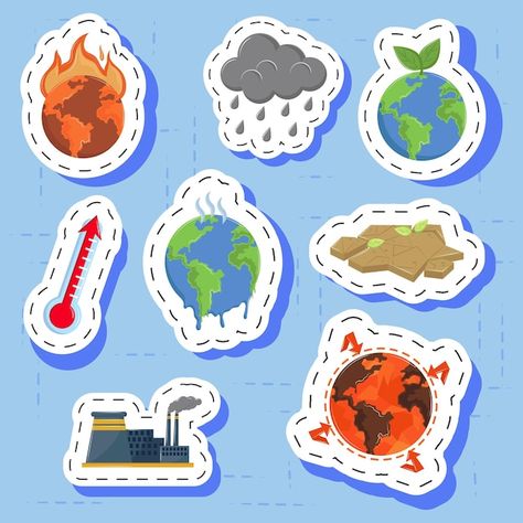 Climate change stickers | Premium Vector #Freepik #vector #earth-illustration #climate #climate-change #eco-earth Earth Science Design, Climate Illustration, Climate Changing, Creative Book Cover Designs, Science Earth, Vintage Paper Printable, Eco Earth, Creative Book Covers, Creative School Project Ideas