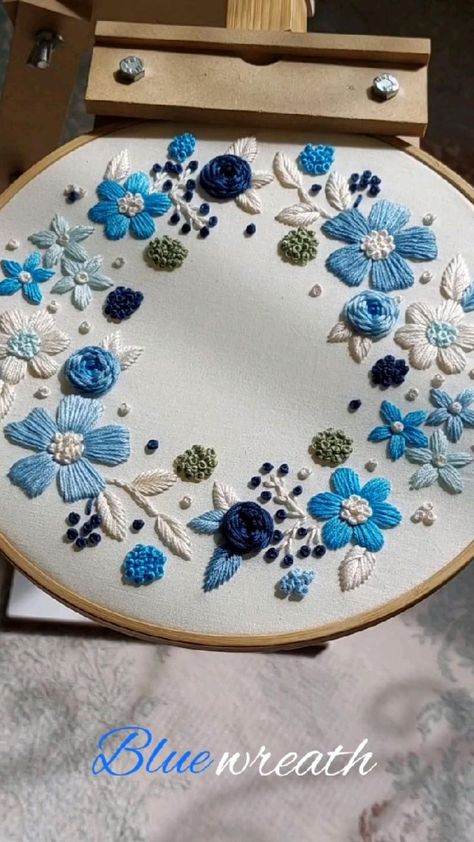 blue wreath 💙 in 2022 | Diy embroidery patterns, Sewing embroidery designs, Flower embroidery designs Embroidery Designs Flower, Basic Hand Embroidery Stitches, Clothes Embroidery Diy, Simple Hand Embroidery Patterns, Ribbon Embroidery Tutorial, Embroidery Lessons, Hand Embroidery Patterns Flowers, Hand Embroidery Videos, Patterns Sewing