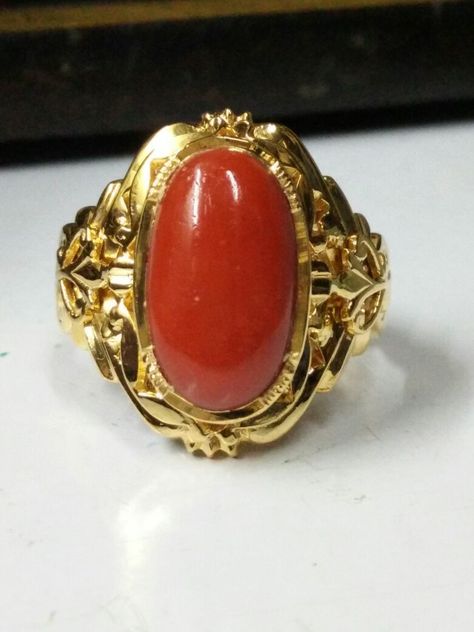 Coral Ring For Men Gold, Coral Ring For Men, Coral Rings, Male Rings, Coral Stone Ring, Latest Gold Ring Designs, Stone Rings For Men, Men Styling, Stone Ring Design