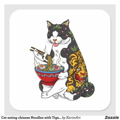 Eating Noodles Drawing, Noodles Drawing, Ramen Tattoo, Monmon Cats, Eating Noodles, Chinese Dragon Tattoos, Tattoo Themes, Cat Eating, Geometric Tattoo Arm