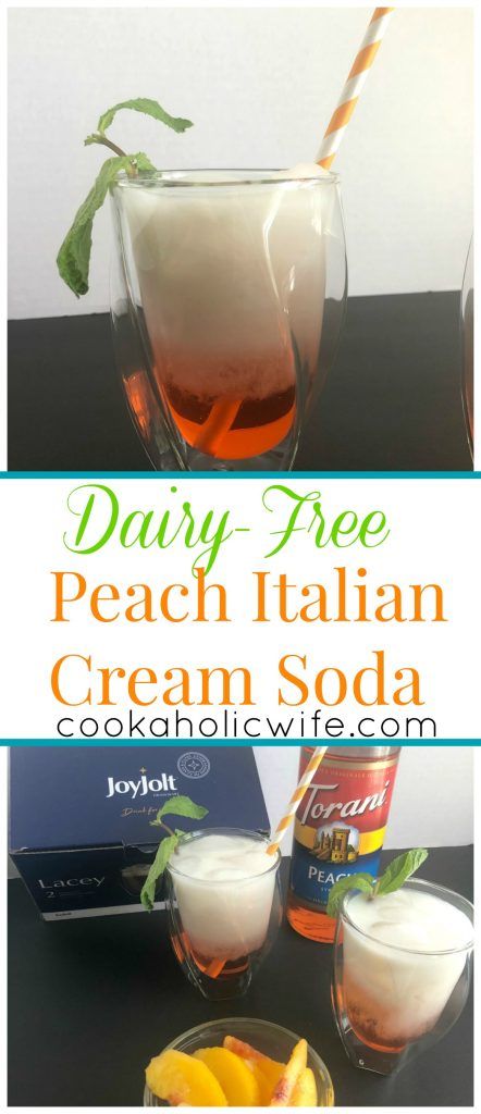 Dairy-Free Peach Italian Cream Soda | dairy-free and sweet, Italian Cream Sodas are my new favorite drink and I'm sure you'll love them too | #ad #BrunchWeek - Cookaholic Wife Divine Recipes, Italian Sodas, Rhubarb Coffee Cakes, Italian Cream Soda, Girly Drinks, Best Brunch Recipes, Italian Cream, Dairy Free Cream, Peach Syrup