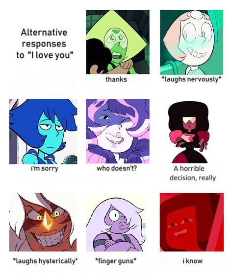 Alternative Responses To I Love You, Responses To I Love You, Funny Meme Comics, Connie Steven Universe, Bird Mom, Steven Universe Movie, Steven Universe Au, Steven Universe Memes, Space Rocks