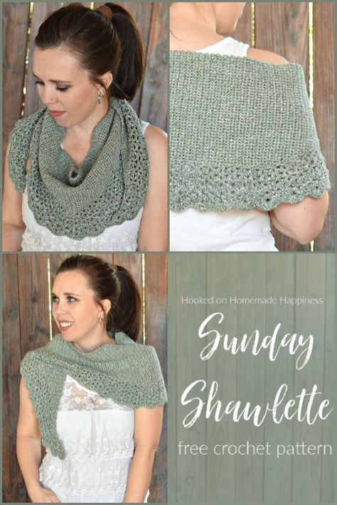 Sunday Shawlette Crochet Pattern | Hooked on Homemade Happiness Crochet Shawlette Pattern, Crochet Shawlette, Crochet Therapy, Shawlette Pattern, Crochet Prayer Shawls, Crochet Dreams, Yarn Creations, Crochet Scarfs, Single Crochet Decrease