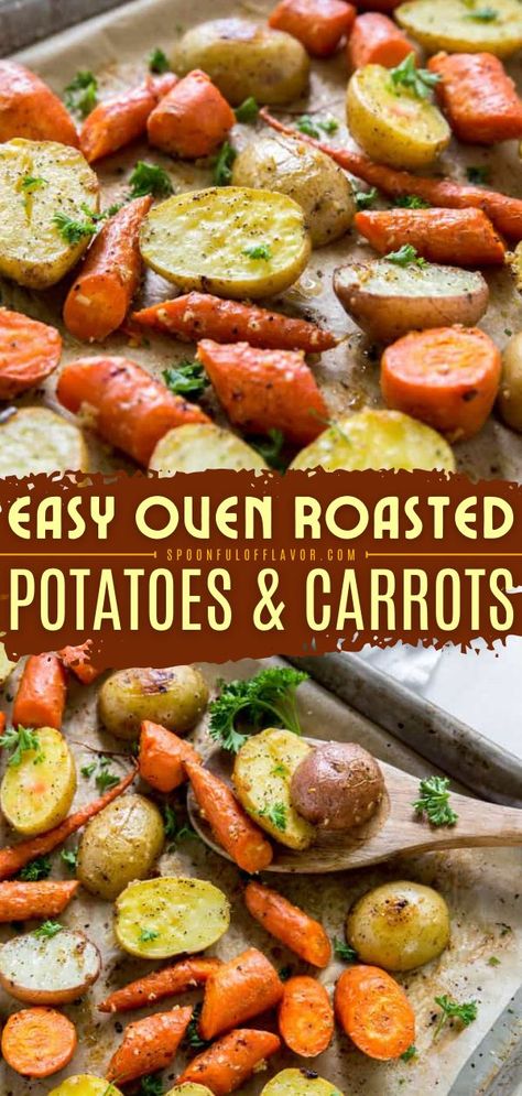 Easy Oven Roasted Potatoes and Carrots, easy dinner ideas, vegetable side dishes Oven Roasted Potatoes And Carrots, Easy Oven Roasted Potatoes, Oven Roasted Potatoes Easy, Oven Roasted Carrots, Roasted Veggies In Oven, Roasted Potatoes And Carrots, Potatoes In Oven, Oven Vegetables, Potatoes And Carrots