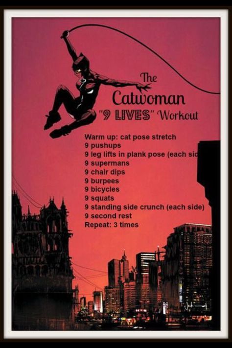 catwoman workout Cat Women Workout, Cat Woman Workout, Villain Workout, Catwoman Workout, Superhero Workouts, Themed Workouts, Nerdy Workout, Hero Workouts, Catwoman Batman