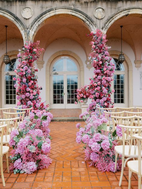 Philbrook Museum, Floral Ceremony, Old World Wedding, Viva Magenta, Oklahoma Wedding, Tulsa Oklahoma, Formal Gardens, Museum Wedding, Floral Arch