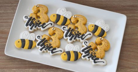 3rd Girl Birthday Party Themes, Bumble Bee Cookies, Bee Birthday Theme, Bee Themed Birthday Party, Bumble Bee Birthday, Bee Cookies, Girls 3rd Birthday, Bee Birthday Party, 4th Birthday Party