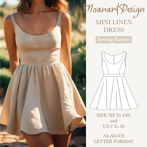 Straps Cottagecore Linen Mini Dress Pattern,Easy dress sewing pattern | Full Circle Party Dress pattern Size:A0 A4 US Letter-US 2 to 30 Classy Dress Sewing Patterns, Cute Dress Patterns For Women, Tank Top Dress Sewing Pattern, Trendy Dress Patterns, See Dress Sewing Patterns, Easy Formal Dress Patterns, Home Sewing Patterns, Patchwork Dress Sewing Pattern, Midsize Mini Dress