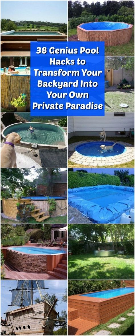 38 Genius Pool Hacks to Transform Your Backyard Into Your Own Private Paradise Diy Backyard Pool, Pool Design Plans, Kleiner Pool Design, Pool Diy, Cheap Pool, Pool Hacks, Diy Swimming Pool, Above Ground Pool Landscaping, Backyard Pool Landscaping