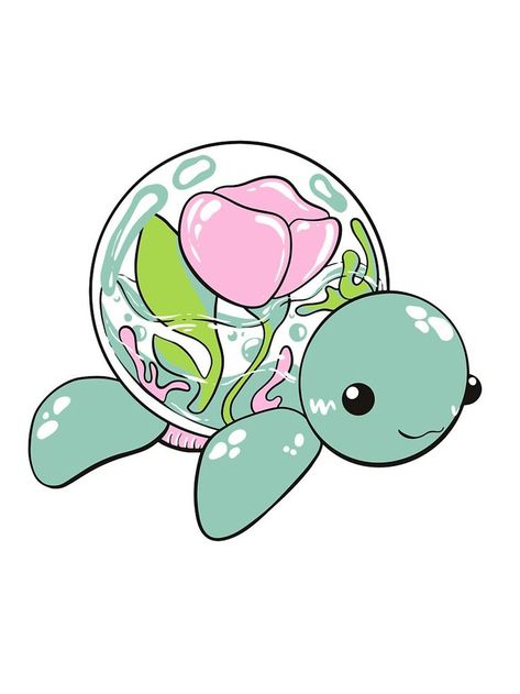 Cute Turtle Stickers, Aesthetic Stickers To Draw, Cute Turtle Drawings, Kawaii Turtle, Turtle Drawing, Snake Tattoo Design, Kawaii Disney, Cute Little Tattoos, Disney Art Drawings