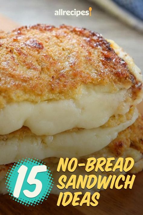 15 No-Bread Sandwiches That'll Wow Your Taste Buds | "Whether you're going low carb or no carb, you can still get your sandwich fix with these top-rated no-bread sandwich recipes. These creative breadless alternatives still hit the sandwich spot! They just do the sandwiching with eggplant slices, plantains, mushroom caps, and cauliflower instead of slices of bread. So even if you're on a strict gluten-free diet, you can still sandwich on!" #lunchrecipes #lunchinspo #lunchinspiration #lunchideas Sandwich Bread Alternatives, Bread Alternative Breakfast, No Bread Hamburger Ideas, Instead Of Bread What To Eat, Gf Sandwich Ideas, Bariatric Sandwich Recipes, No Bread No Pasta Meals, No Bread Diet Meals, Low Carb Fish Sandwich