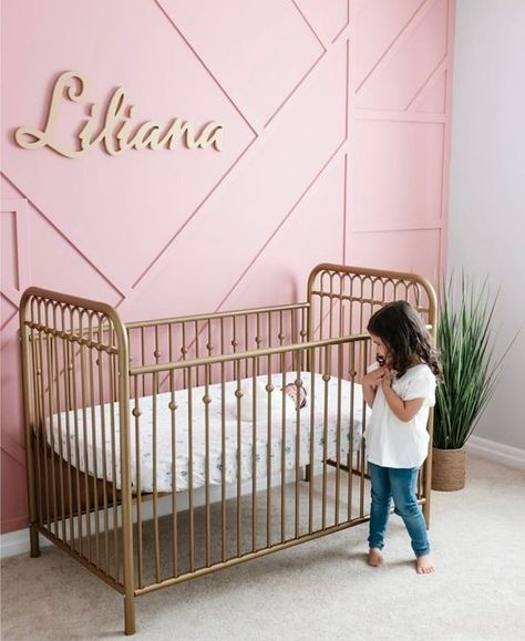 A photo of a beautiful nursery room with a white name sign "Liliana" Baby Nursery Girl, Nursery Room Ideas, Custom Nursery Sign, Sign Inspiration, Wooden Nursery, Board Batten, Baby Girl Name, Wood Nursery, Nursery Girl