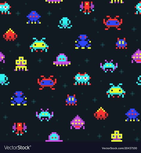 Space Invaders Art, Retro Arcade Games, 8bit Art, Papercraft Printable, Computer Game, Retro Video, Space Invaders, Retro Arcade, Retro Videos