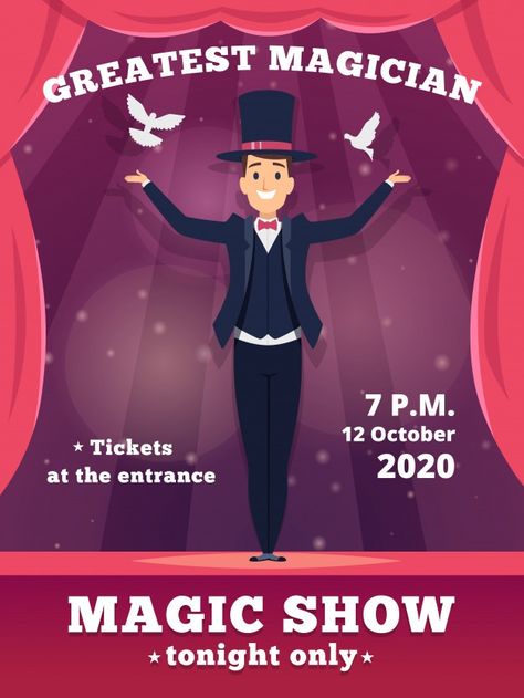 Circus Magician, Resistance Band Arm Workout, Professional Business Cards Templates, Magic Show, Red Curtains, Vector Template, Mood Board Design, Poster Invitation, Baby Shower Gender Reveal