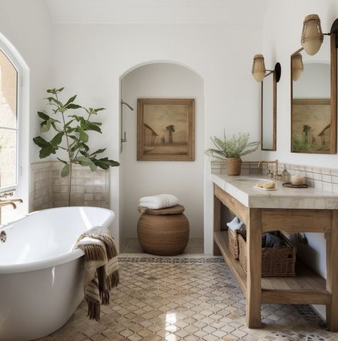 California Coastal Interior Design Bathroom, Modern Boho Bathroom, Boho Style Bathroom, Boho Bathroom Ideas, Dads Room, Cream Bathroom, Cottage Room, California Bungalow, Dutch House