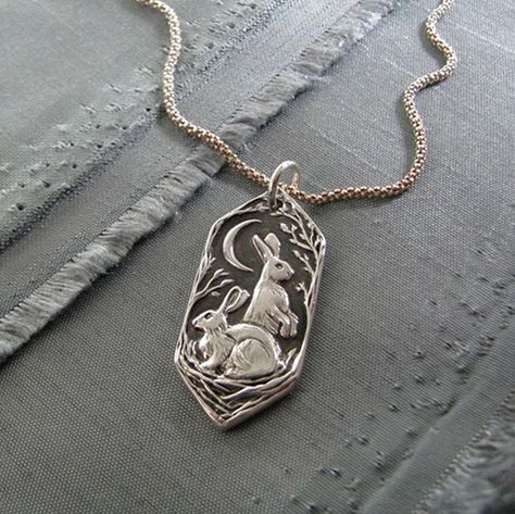 My Owl Barn: Handmade Staying Quiet, Rabbit Pendant, Moon Bracelet, Silver Horse, Fine Silver Jewelry, A Necklace, Recycled Silver, Metal Clay, Pretty Jewellery