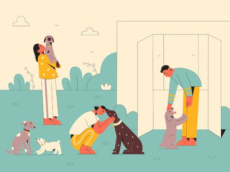 Shelter Illustration, Hotel Pet, Pet Shelter, Pet Station, Dog Shelter, Shelter Design, Naive Illustration, 강아지 그림, Grooming Salon