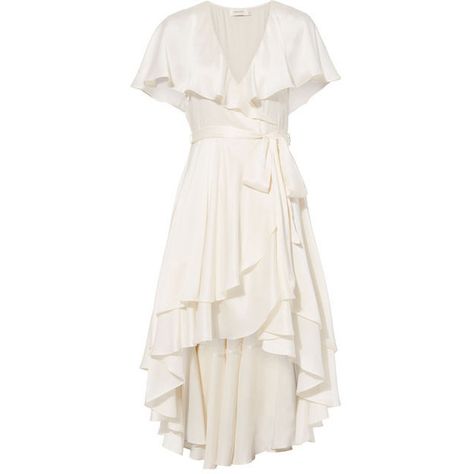 Zimmermann Ruffle Wrap Midi Dress ($560) ❤ liked on Polyvore featuring dresses, blush, white frilly dress, ruffle wrap dress, flutter-sleeve dress, wrap dress and frilly dresses Wrap Dress Midi, Silk Wrap Dress, Cream Color Dress, White Wrap Dress, Ruffle Wrap Dress, Frilly Dresses, Silk Wrap Dresses, Calf Length Dress, Casual Day Dresses