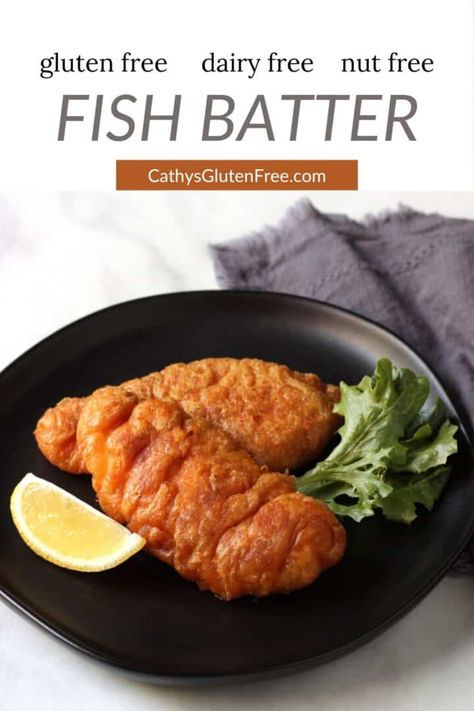 Gluten free fish batter gives you crispy, golden-crusted, battered fish that rivals any other! It's easier than you might think to make your own battered fish at home. Use the same recipe for onion rings or shrimp! Gluten Free Fish Batter Recipe, Gluten Free Beer Battered Fish, Gluten Free Fish Batter, Fried Fish Batter, Easy Beef Recipes, Easy Taco Salad Recipe, Fish Batter, Fish Batter Recipe, Gluten Free Fish