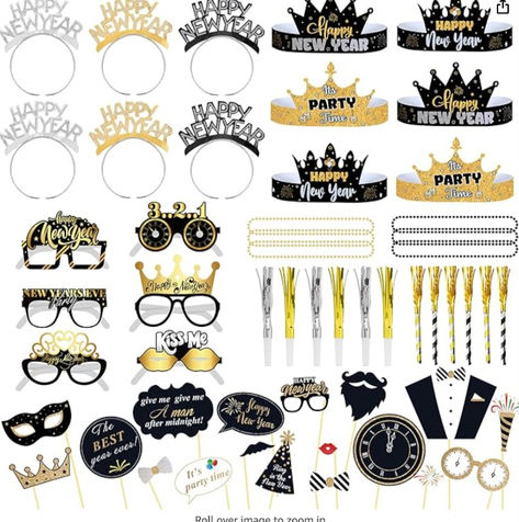 NYE Party Favors 2024, Set of 74 | New Year Photo Props, NYE Hats and Noise Makers | New Years Headband 2024, Happy New Year Necklace New Years Headband, Nye Party Hats, Nye Hats, Nye Balloons, New Year Glasses, Nye Decorations, New Year Headband, New Years Hat, Year Necklace